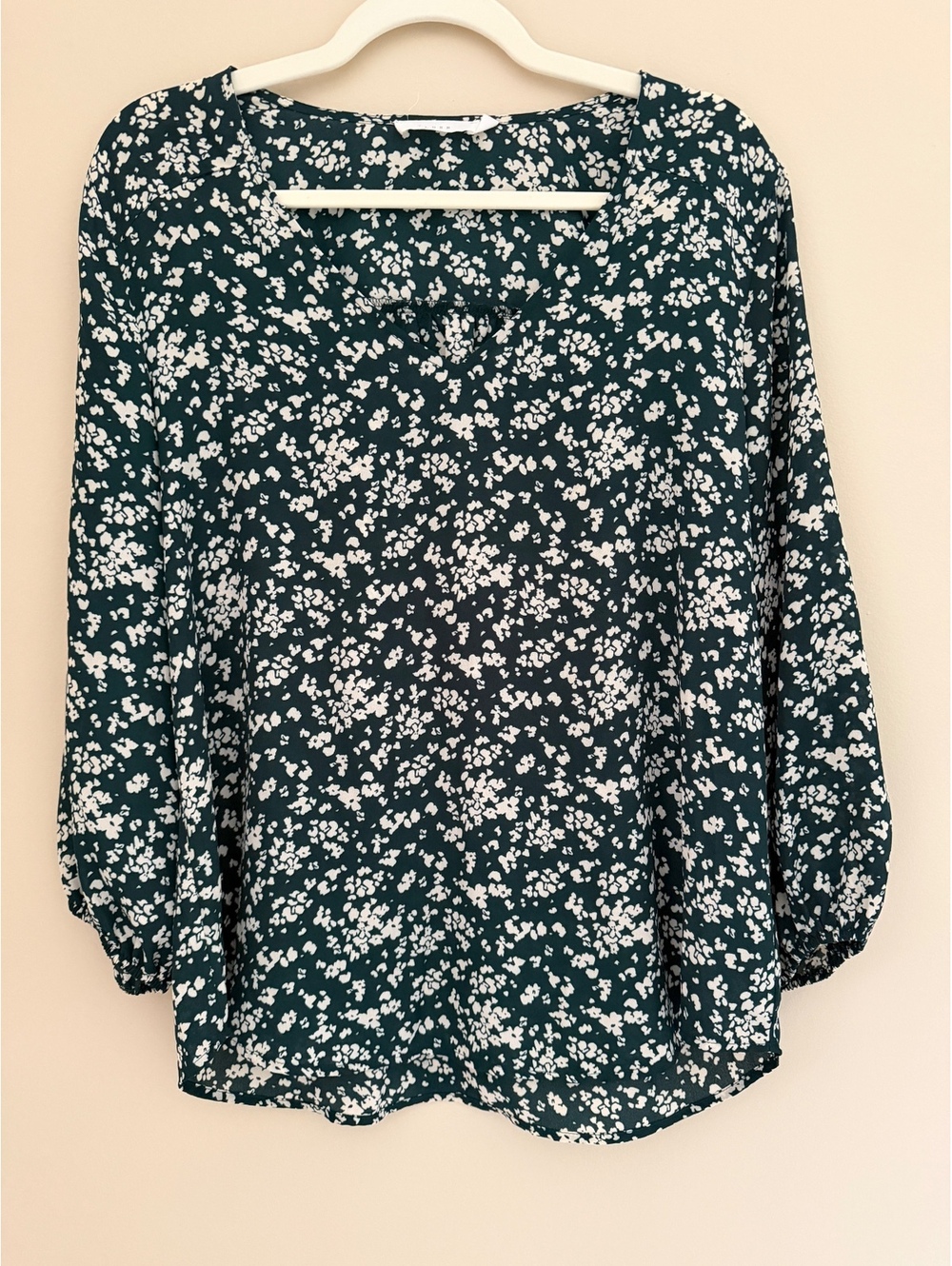 L Lush Teal/Cream Blouse, EUC